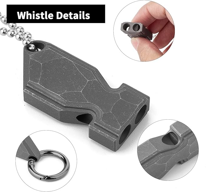 TISUR Titanium Emergency Whistle, EDC Safety Whistles Necklace Loud up to 120db