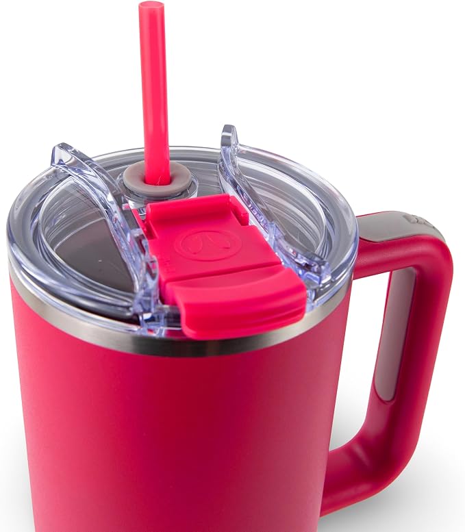 Hogg Big Swig 40 oz Tumbler with Handle and Straw - Hot Pink, 40oz Insulated Stainless Steel, Water Tumbler with Straw, Water Cup with Handle, Versatile Leak Proof Lid