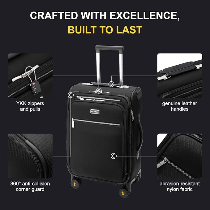 LEVEL8 Carry On Luggage with Compartment, 20 Inch Softside Expandable Travel