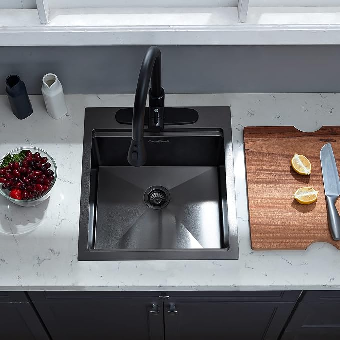 Kitchen Sink, 17 x 19 Inch Drop in Bar Sink Gunmetal Black Stainless Steel