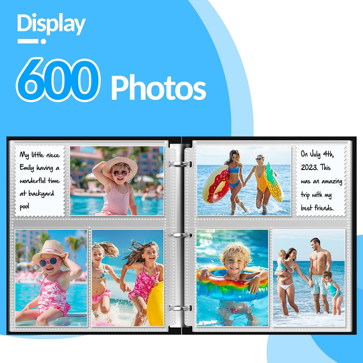 100 Pack 4x6 Photo Sleeves for 3 Ring Binder - 600 Photos, Clear Album Refill Pages, Acid Free Plastic Archival Protector Sleeves, Pages Sheets for 8.5x11 Binder