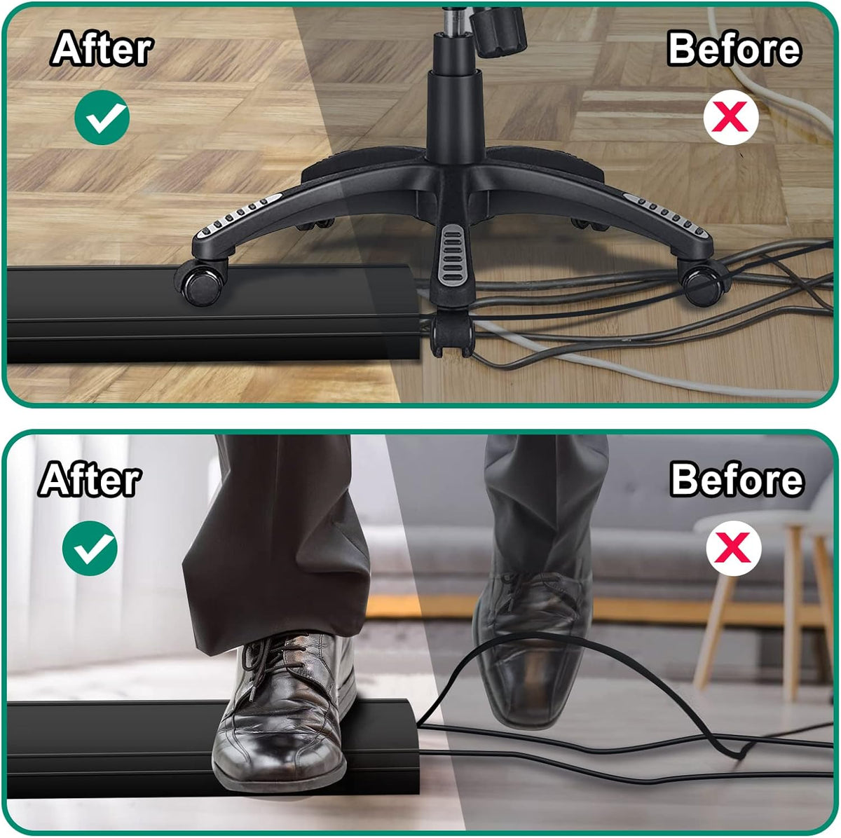 Eapele 4 ft Floor Cord Cover Heavy Duty Cable Protector, Easy to Unroll, Prevent Trip Hazard for Home Office or Outdoor Settings (Black)