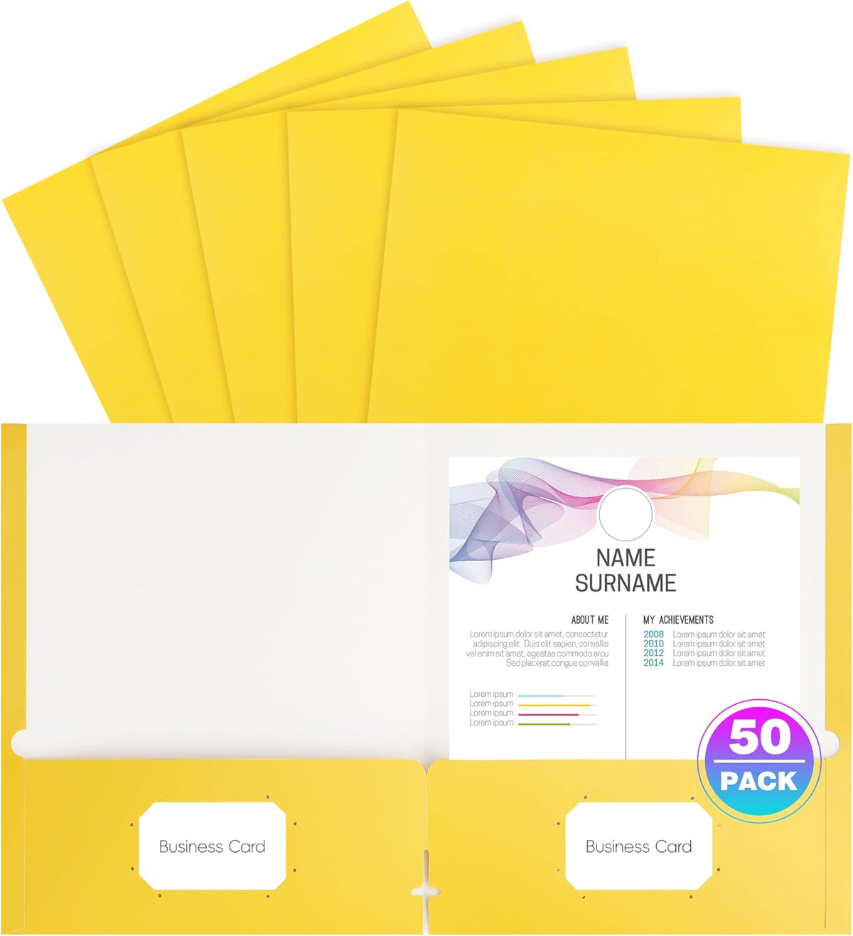 50 Pack Folders with Pockets, Pocket Folders Fit Letter Size Paper, with Business Card Slot, 2-Pocket Folder for School Office Home Business
