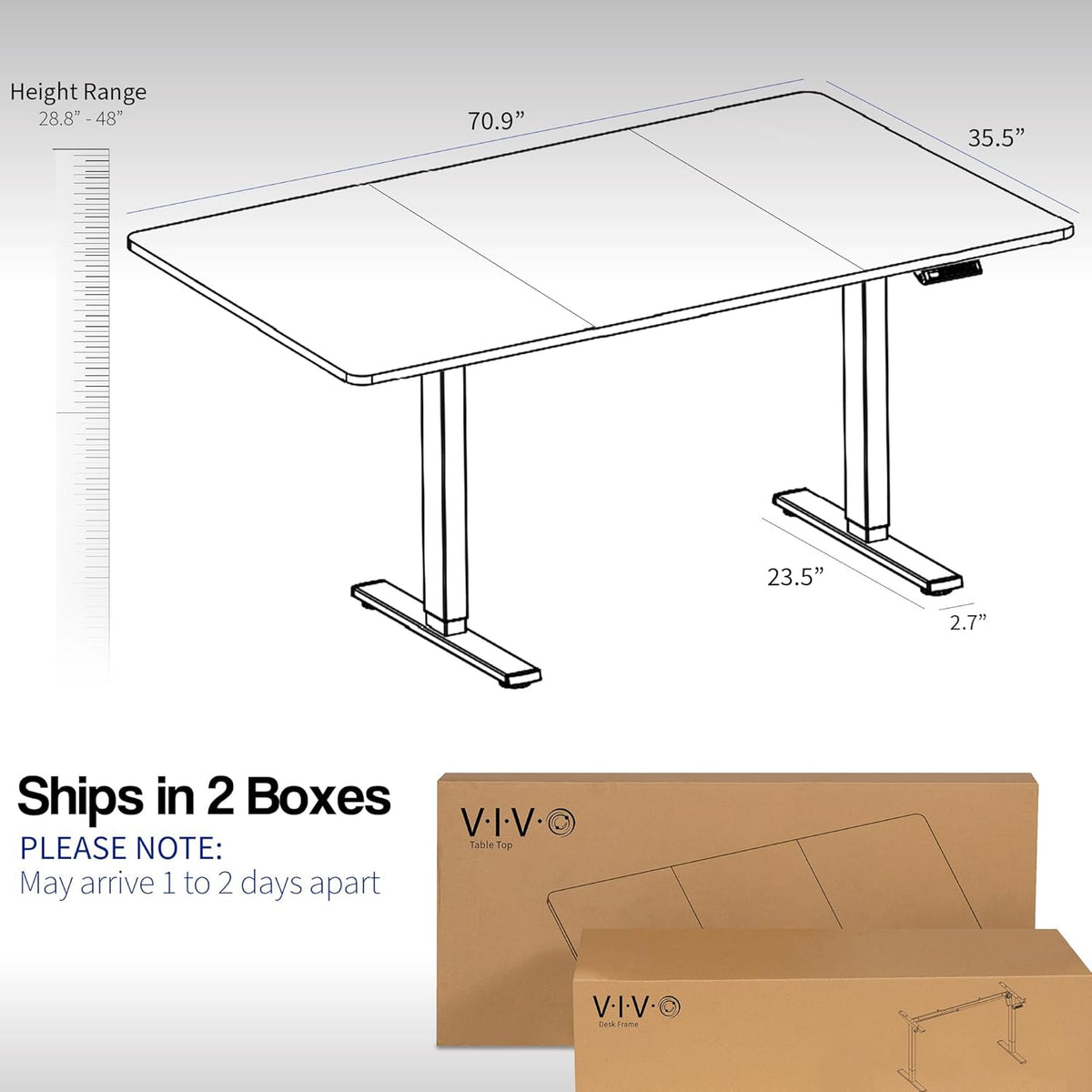 VIVO Electric 71 x 36 in Standing Desk, Memory Height Adjustment, 1B Series, Dark Gray Top Black Frame, DESK-KIT-1B7G-36