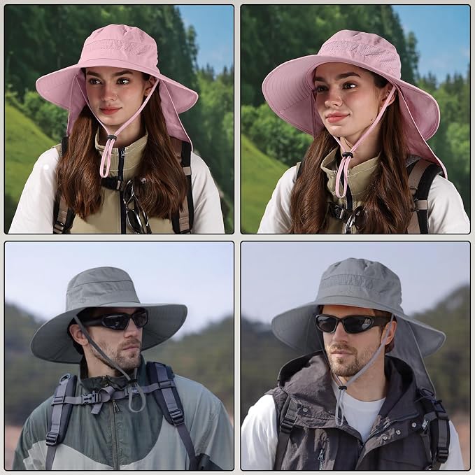 Sun Hats for Men Women, UPF50+ Protection Safari Hat, Wide Brim Fishing Hat