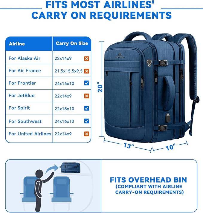 Large Travel Laptop Backpack for Men, 50L Carry On Backpack, Expandable Laptop