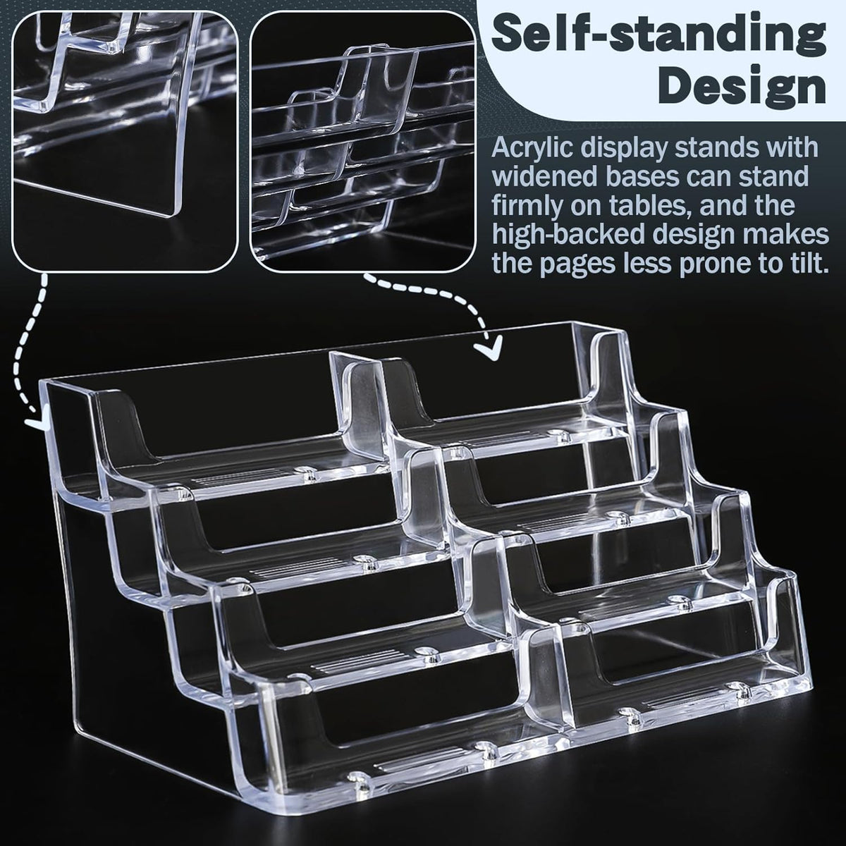Acrylic Business Card Holder for Desk,4-Tier Clear Plastic Display Stand with 8 Pockets, Holds 400 Cards,ldeal for Office & Workspace Organization