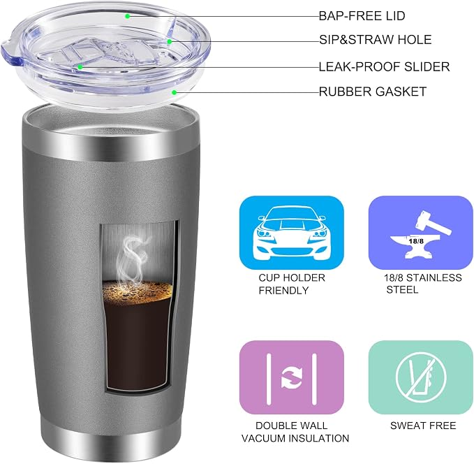 VEGOND 20oz Tumbler with Lid and Straw Stainless Steel Tumbler Cup Bulk Vacuum