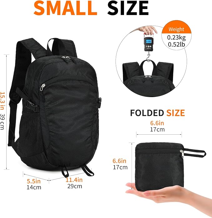 Small Hiking Daypack, 15L Water-Resistant Hiking Backpack Packable Lightweight