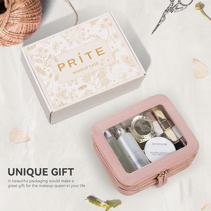 Prite Double Layer Makeup Bag for Women Portable Clear Makeup Bag Cute