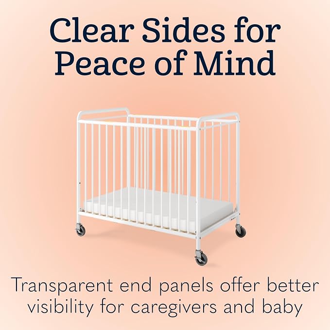 Foundations Chelsea Clearview Metal Compact Daycare Crib, Compact Mini Size