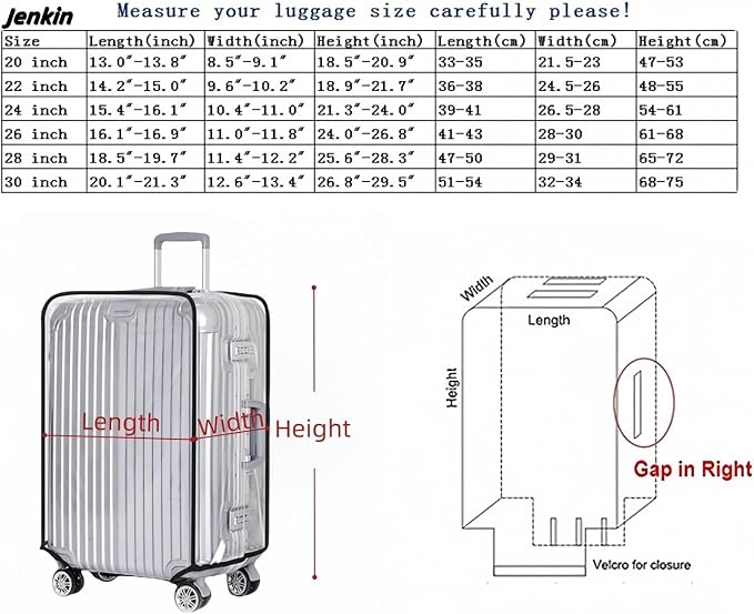 JenKin Luggage Protector Suitcase Cover PVC Waterproof Travel Suitcase Fits