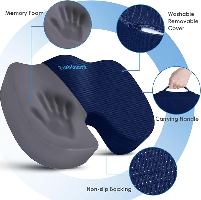 TushGuard Seat Cushion for Office Chair Memory Foam Non-Slip Desk Seat Cushion