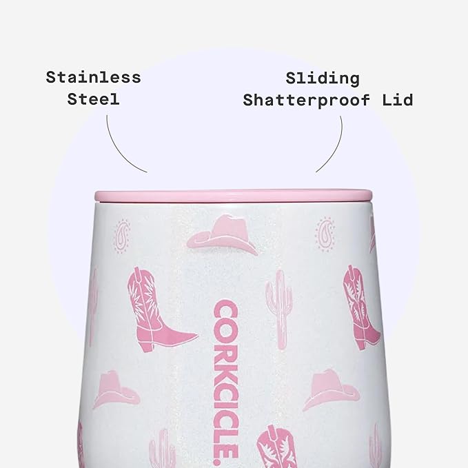 Corkcicle Classic Stemless Wine Tumbler - Keeps Drinks Cold for 6 Hours - Triple-Insulated Stainless Steel - Non-Slip Bottom - Summer Drinkware Gift - Keeps Drinks Ice Cold - 12 oz - Cowgirl