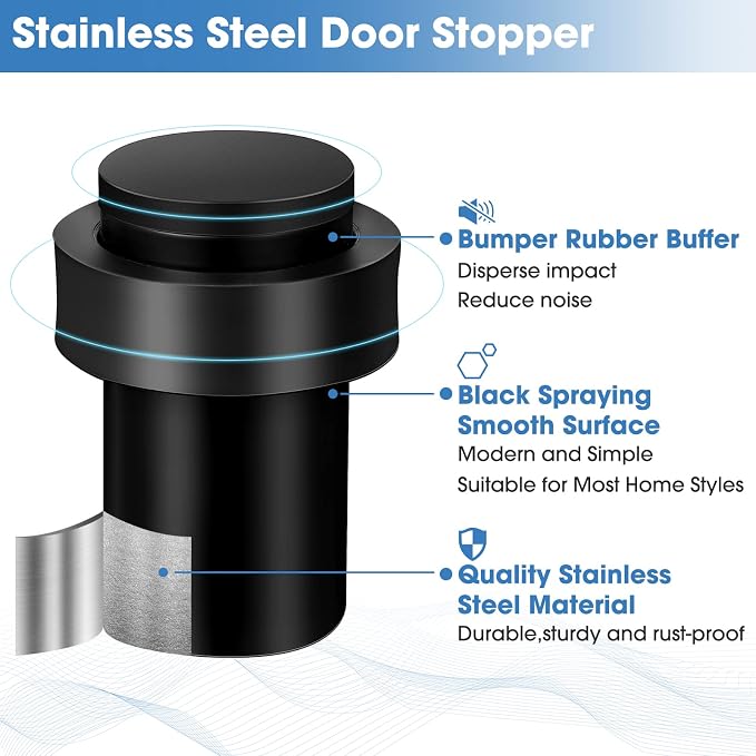 Chumia 10 Pcs Door Stopper Mounted Floor Stops Stainless Steel Cylindrical