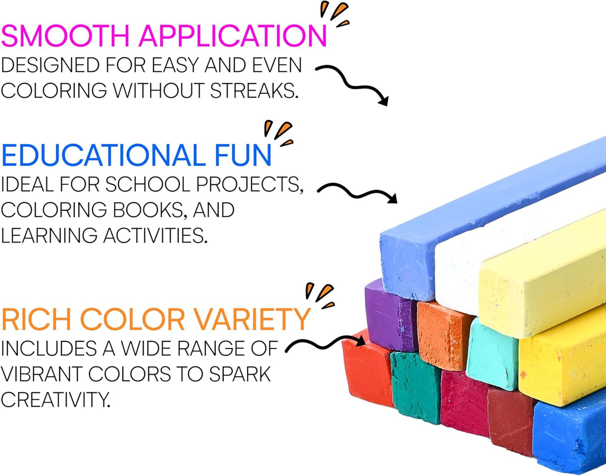 Neliblu 12-Piece Soft Pastels Set - Multi Color Pastel Chalk for Art Painting - Pastel Sticks Suitable on Paper, Blackboards, Sidewalk Blocks - For Kids, Adults, Professional Artists