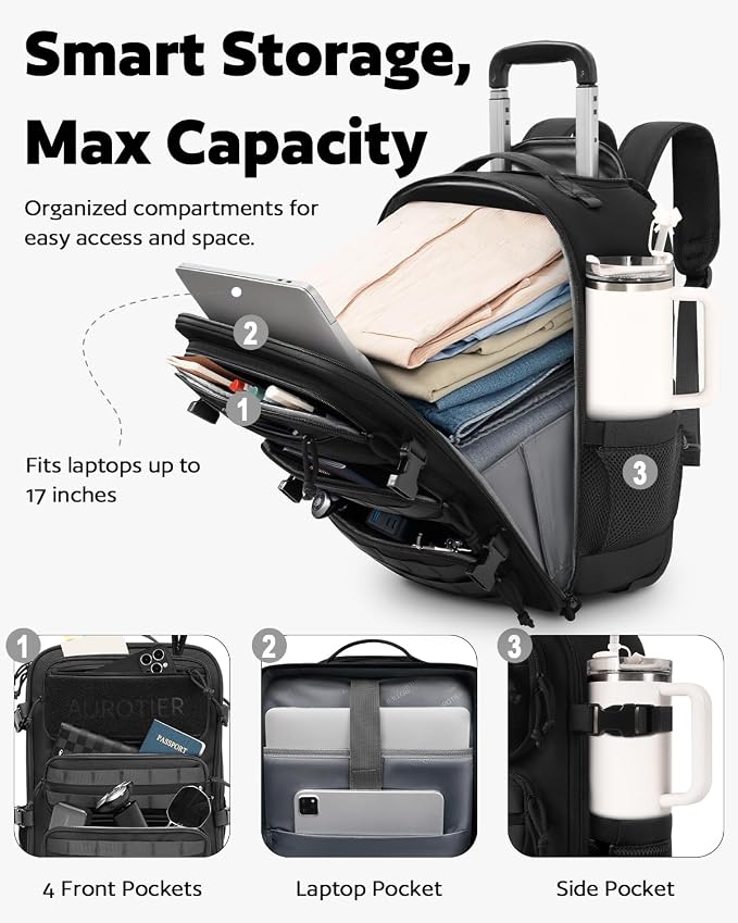 Rolling Tactical Laptop Backpack, Underseat Travel Backpack