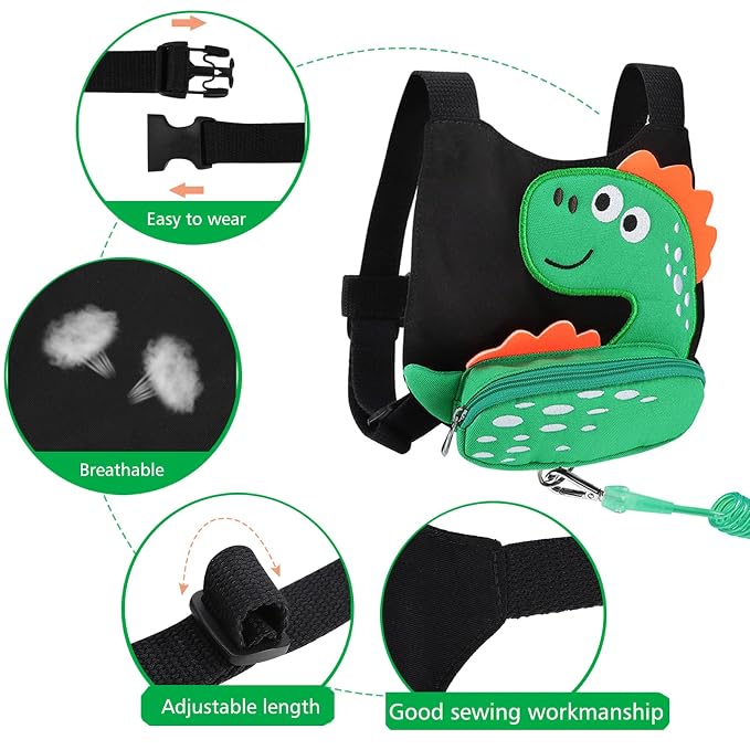 3 in 1 Toddler Harness Leash + Baby Anti Lost Wrist Link, Accmor Cute Dinosaur