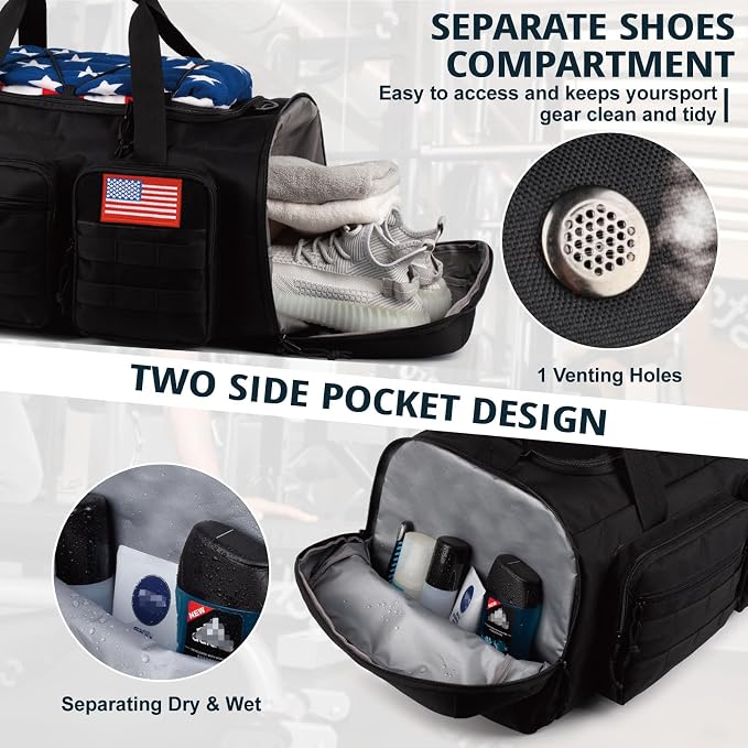 Tactical Gym Bag for Men，70L Large 3 in 1 Sports Duffle Bag