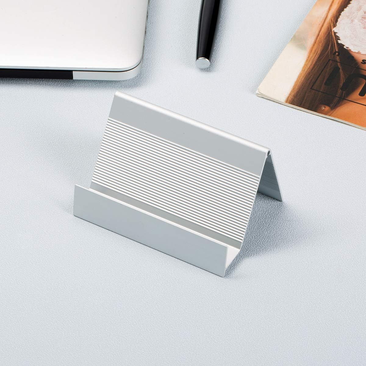 Business Card Holder Aluminum Business Card Display Stand Desktop Organizer, High-end New Series (Silver) 1 Pack