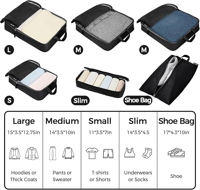 BAGAIL 6 Set Ultralight Compression Packing Cubes Packing Organizer