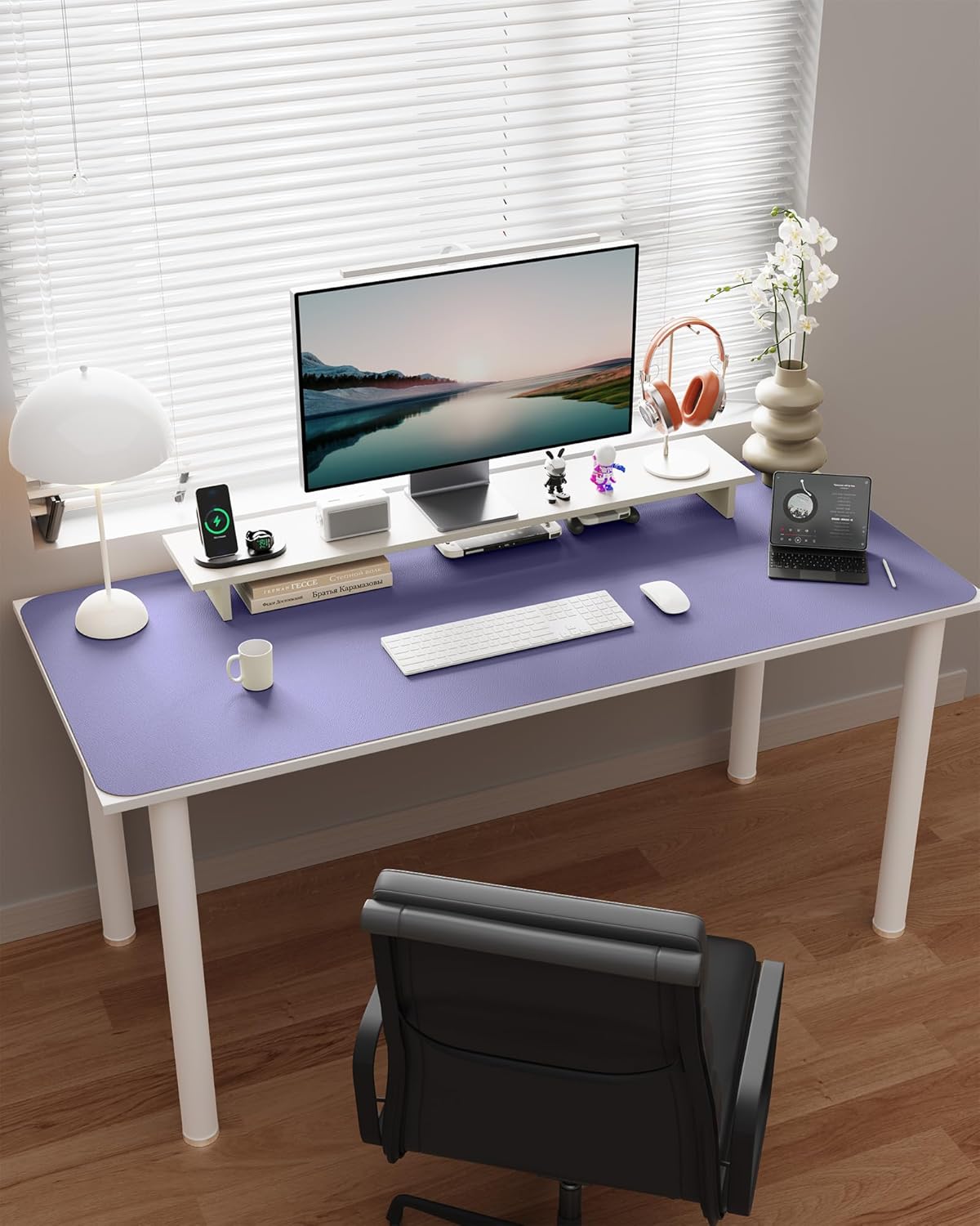 YSAGi Double-Sided Desk Pad, Leather Desk Mat, Eco Cork Desk Pad Protector, Large Mouse Pad for Desk, Waterproof Desk Blotter Pad, Desk Writing Pad for Office Work/Home (Purple+Cork, 47.2" x 23.6")