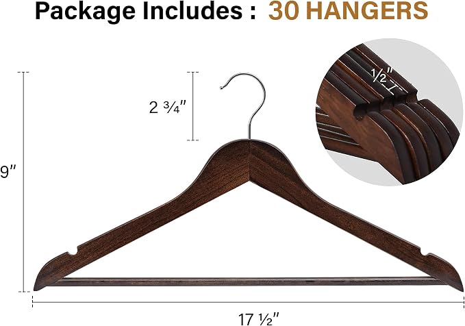 StorageWorks Wooden Hangers 30 Pack, Wood Coat Hanger