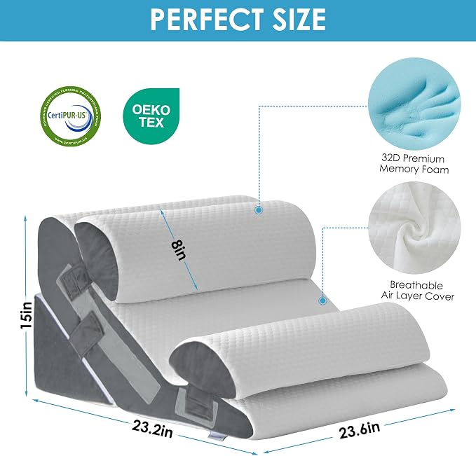 4PCS Bed Wedge Pillow for Headboard, Adjustable Wedge Pillow for Sleep Apnea