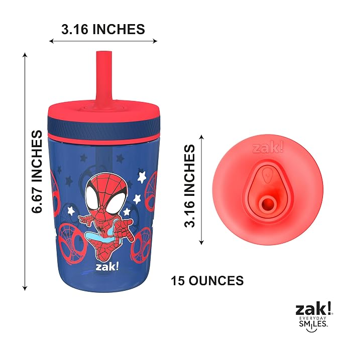 Zak Designs Marvel Spider-Man Kelso Toddler Cups for Travel or at Home, 15oz 2-Pack Durable Plastic Sippy Cups with Leak-Proof Design is Perfect for Kids (Spidey and His Amazing Friends)