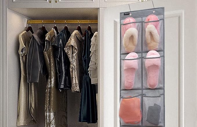 2 Pack Minimalist Black Over The Door Hanging Closet Shoe Holder Organizer