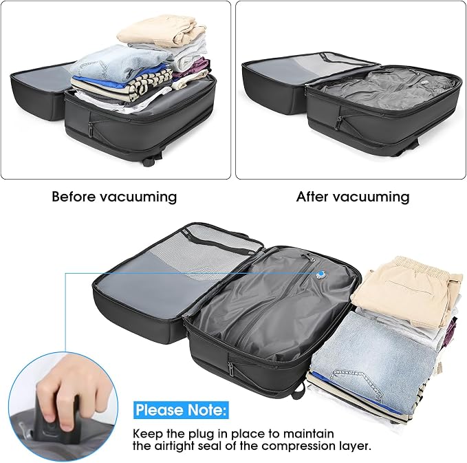 Vacuum Travel Backpack with Pump, 50L Expandable Compression Backpack With