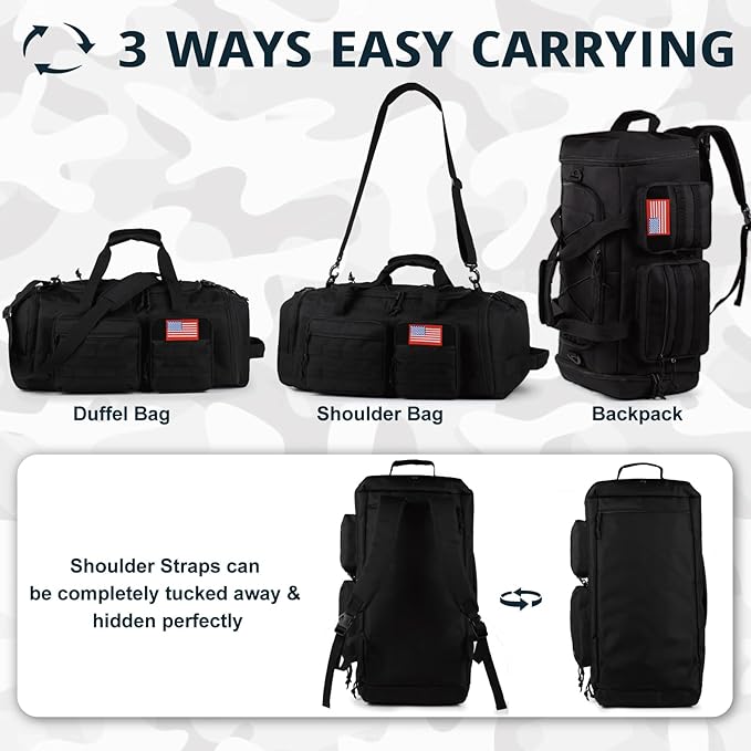 Tactical Gym Bag for Men，50L Large 3 in 1 Sports Duffle Bag