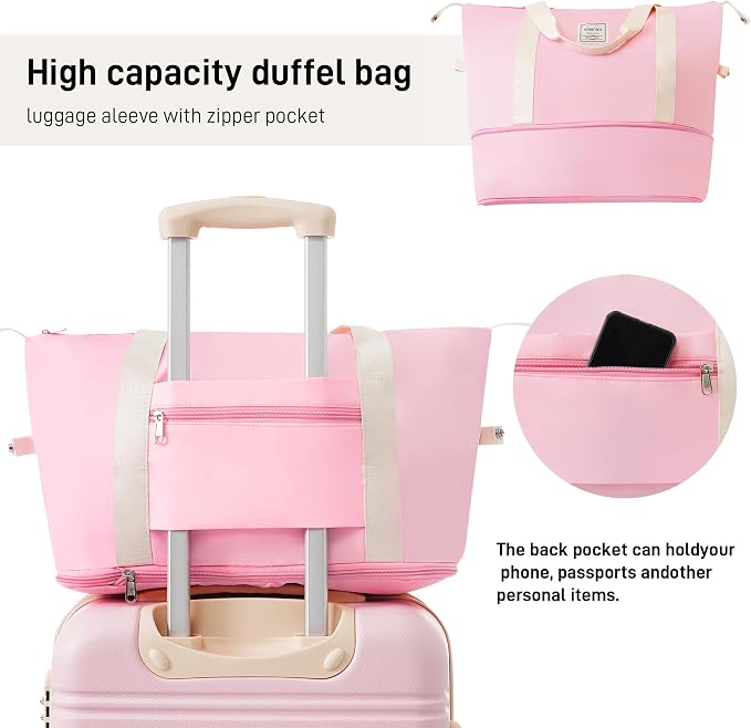 Merax Luggage sets of 2 Piece 20 24 IN Carry on Luggage Hard Case White Pink