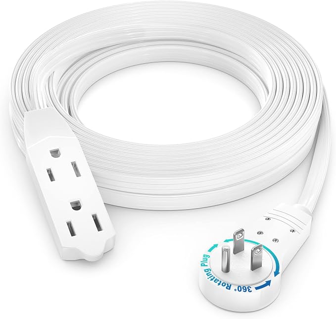 Maximm Cable 15 Ft 360° Rotating Flat Plug Extension Cord/Wire, 16 AWG Multi 3