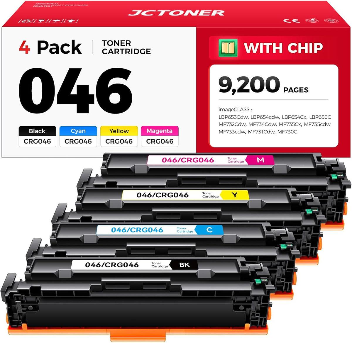 046 Toner Cartridge Set 4-Pack MF733Cdw Toner Replacement for Canon 046 CRG-046 046H Compatible with Canon Color imageCLASS MF733Cdw MF731Cdw MF735Cdw LBP654Cdw Printer Ink (Black Cyan Yellow Magenta)