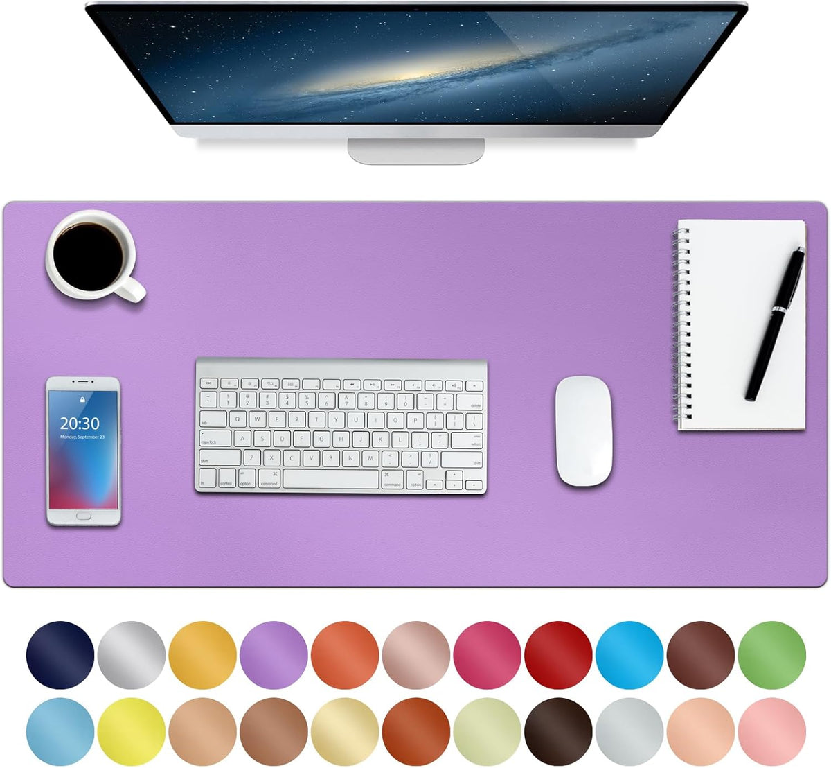 Boutilon Leather Desk Pad Protector,Non-Slip Mouse Pad,Laptop Desk Pad,Office Mouse Mat,Waterproof Leather Desk Blotter,Desk Writing Pad for Office and Home (M-Purple,30"x14")