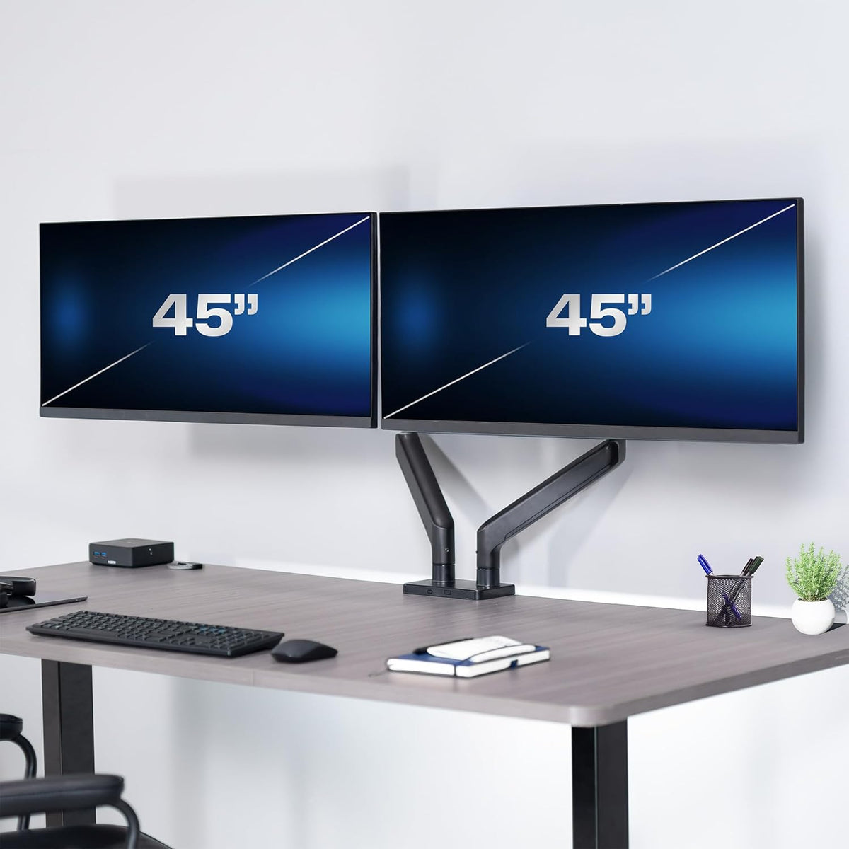 VIVO Heavy Duty Dual Ultra-Wide Monitor Tension Arm, Up to 45 inch Screens, Holds 44 lbs per Arm, Premium Desk Mount Monitor Stand for 2 Ultrawides, Black, STAND-V200V