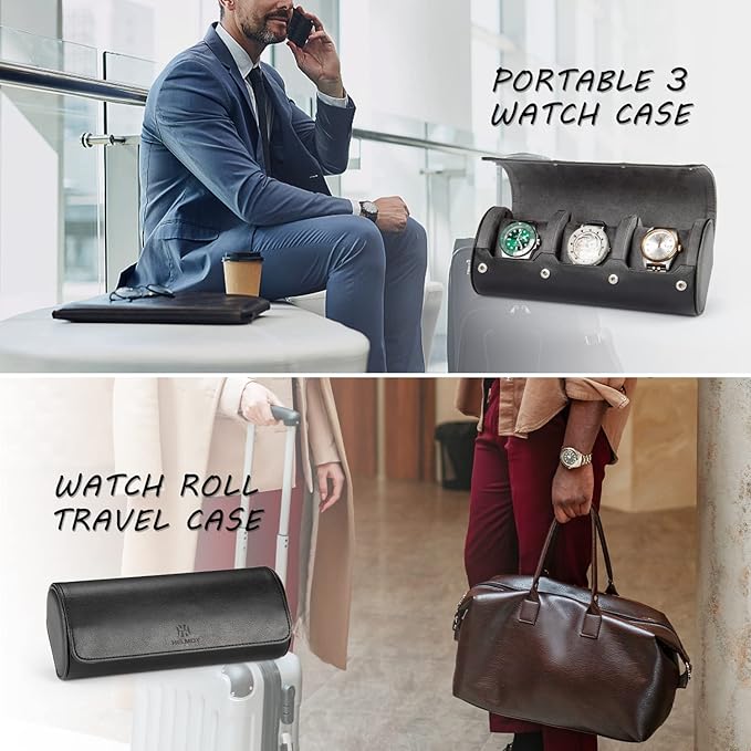 Watch Travel Case for Men: 3 Slot Watch Box Organizer Display Case