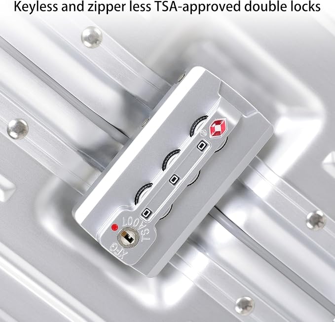 Metal All Aluminum Carry-on Luggage TSA Customs Lock Zipperless Silent Rotary