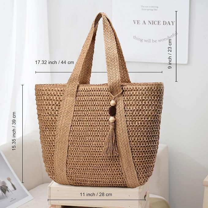Straw Beach Bags for Women Woven Beach Tote Bag Casual Boho Large Shoulder