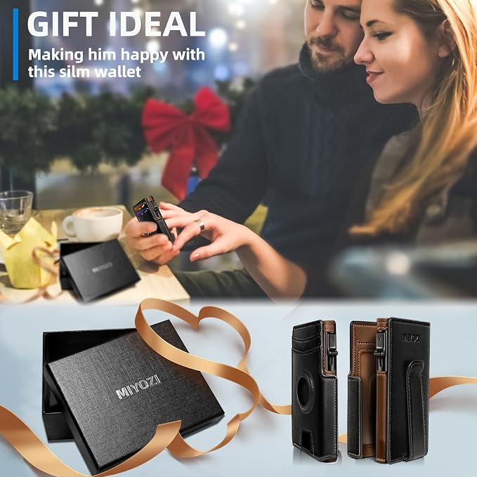 Airtag Wallet for Men, with Money Clip 10 Cards Metal Case Smart Slim Pop Up
