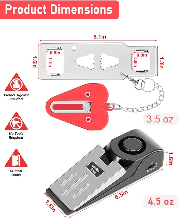 MBBEST Portable Door Lock & Door Stop Alarm, Dual Protection Security Devices