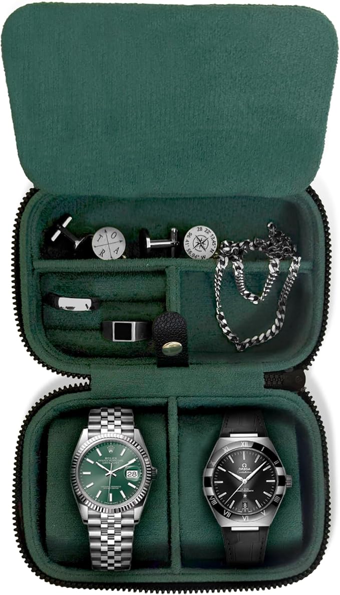 Galis Luxury Watch Case for Men High End Portable 2-Slot Watch Holder and Watch