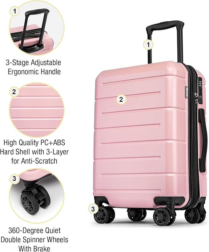 KYME Pink Hardside Expandable Carry On Luggage 22x14x9 Airline Approved 20 Inch