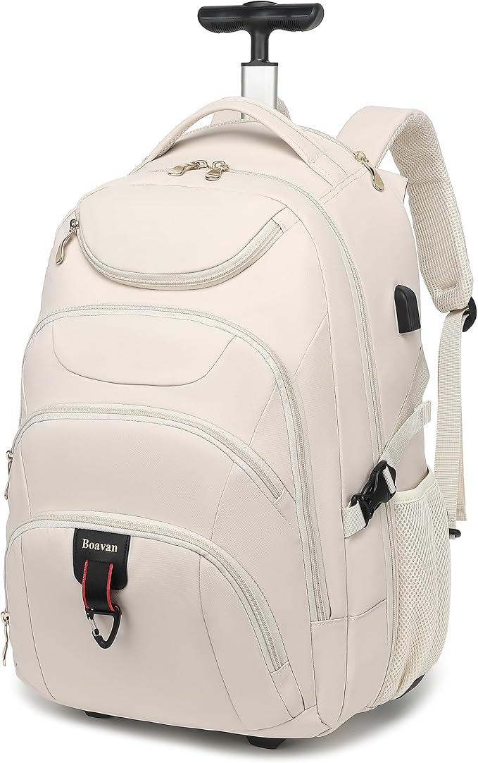 Boavan Rolling Backpack for Women, 17.3 Inch Wheeled Laptop Backpack, Large