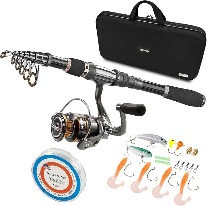PLUSINNO Fishing Rod, Telescopic Fishing Rod and Reel Combo, Collapsible Travel