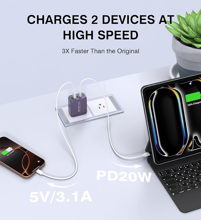 50W 2-Pack USB C Wall Charger Block, 5-Port C Charger Fast Charging Block PD