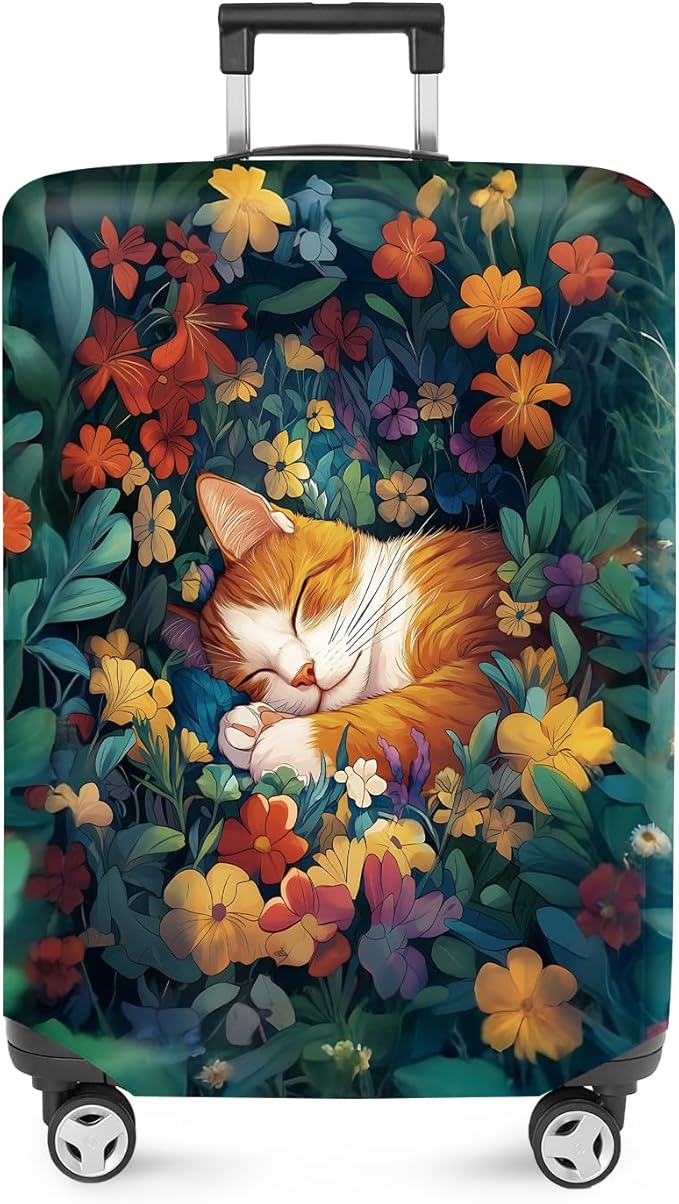 ANNA QUEEN Dreamy Cat Luggage Cover, Cat Sleeping in a Flower Field Design