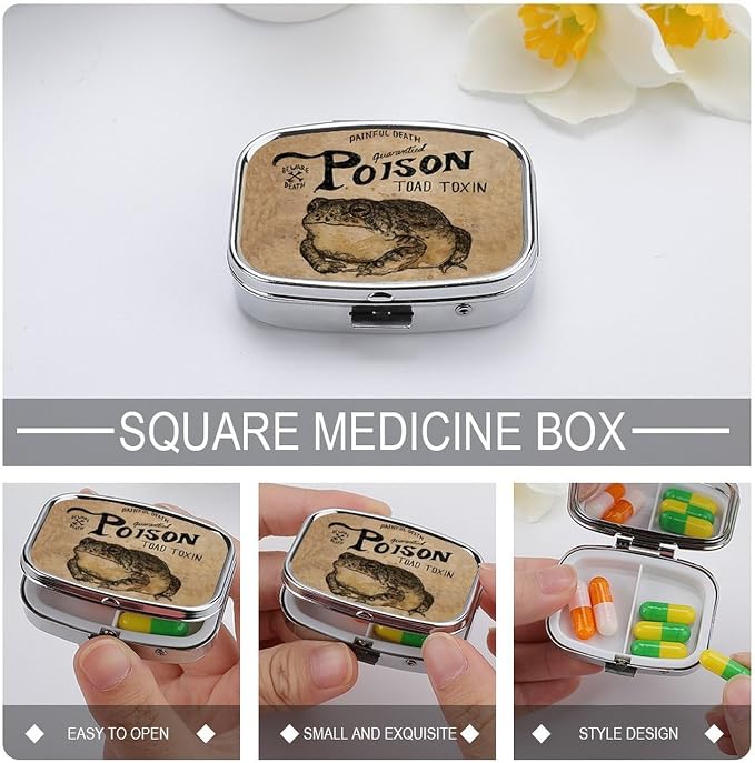 Metal 2 Compartment Pill Organizer Travel Friendly Portable Compact Pill Box