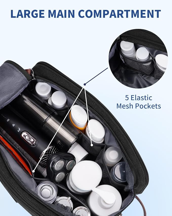 WANDF Toiletry Bag for Men Travel Toiletry Organizer Canvas and Leather Dopp